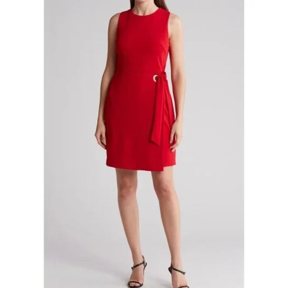 TAHARI ASL Red Stretch Crepe A-Line Grommet Side Tie Dress Sz: 8
